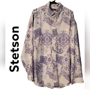 Stetson Paisley Mens Button Down Long Sleeve Purple/ White Size XL 100% Cotton